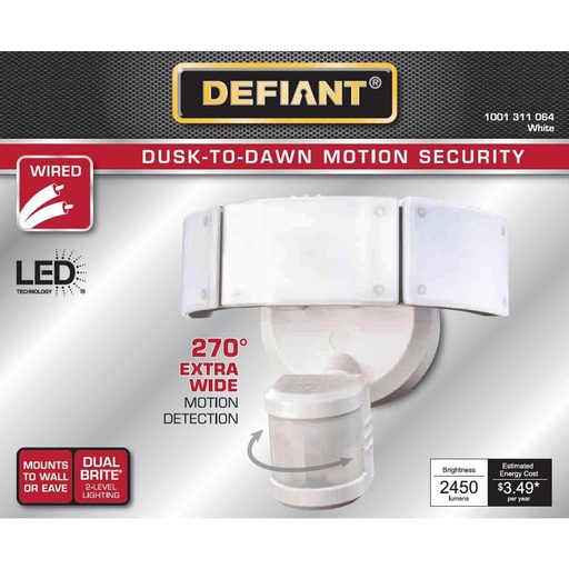 Defiant 270 Degree 3-Head White LED Motion Outdoor Security Light 2450 Lumens (DFI-5988-WH)