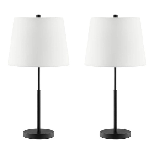 Hampton Bay Warrington 24.5 in. Black Table Lamp Set with White Fabric Shades (Set of 2) (24245-000)