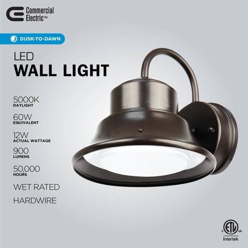 60-Watt Equivalent Integrated LED Bronze Dusk to Dawn Photocell Sensor Security Bell Outdoor Wall Pack Light 5000K
