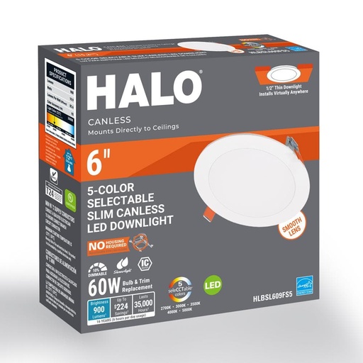 HLBSL 6 in. Can Less Integrated LED, 900 Lumens, 5CCT, White 