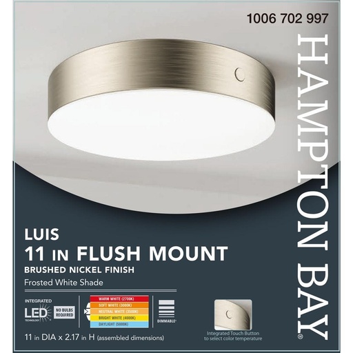 Luis 11 in. Light Brushed Nickel Adjustable CCT Integrated LED Ceiling Flush Mount Fixture