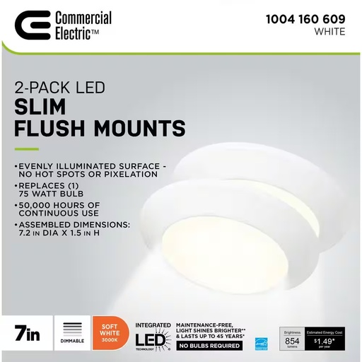 7 in. White LED Flush Mount (2-Pack)