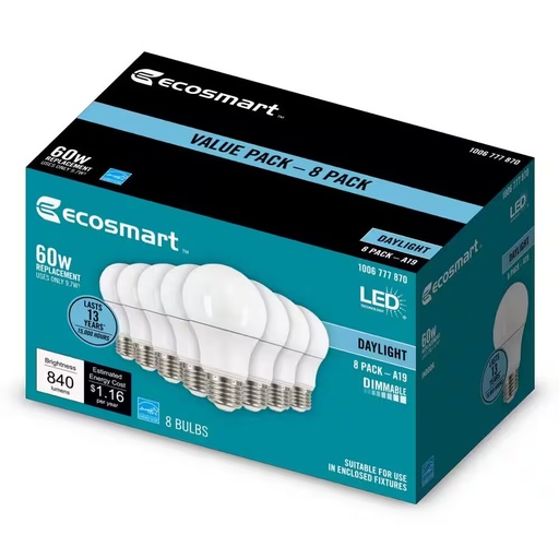 100-Watt Equivalent A19 Non-Dimmable LED Light Bulb Soft White (8-Pack)