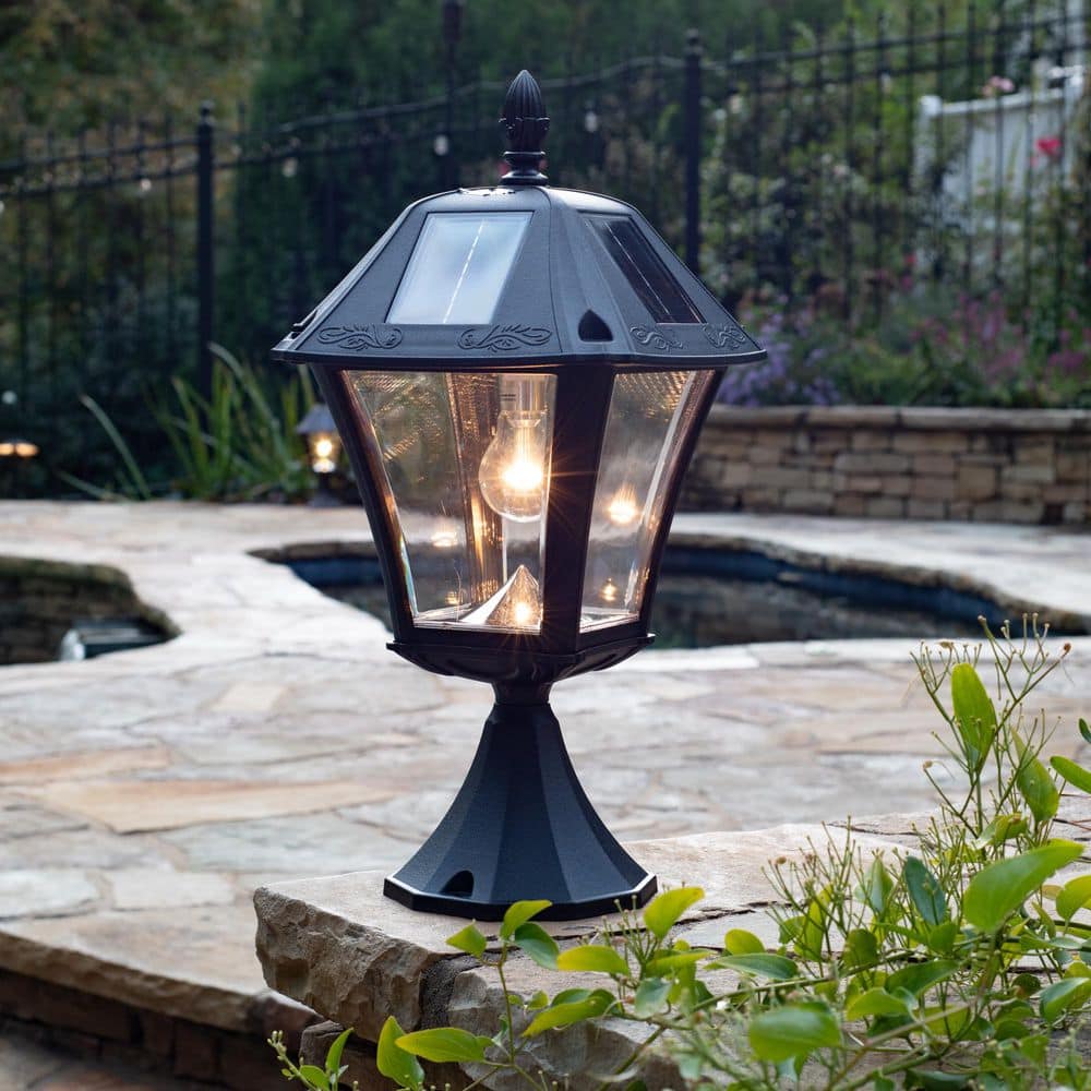 Gama Sonic Baytown II Bulb Black Solar Post Light with Wall Sconce and Pier Base (105B033)