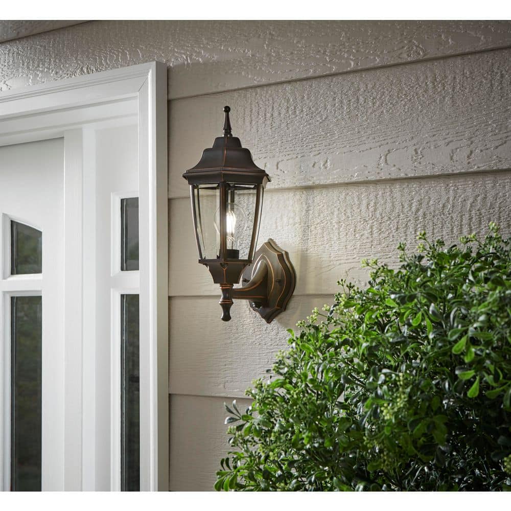 Hampton Bay 14.5 in. 1-Light Oil-Rubbed Bronze Dusk-to-Dawn Outdoor Wall Lantern (BPP1611-ORB)