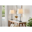 Hampton Bay Warrington 24.5 in. Black Table Lamp Set with White Fabric Shades (Set of 2) (24245-000)