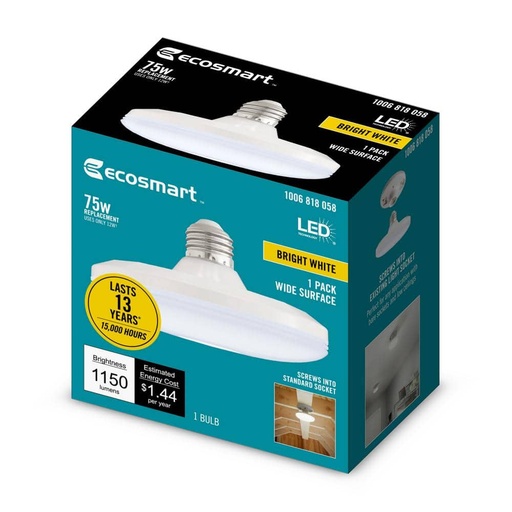 75-Watt Equivalent Wide Surface Non-Dimmable LED Light Bulb Bright White (1-Pack)