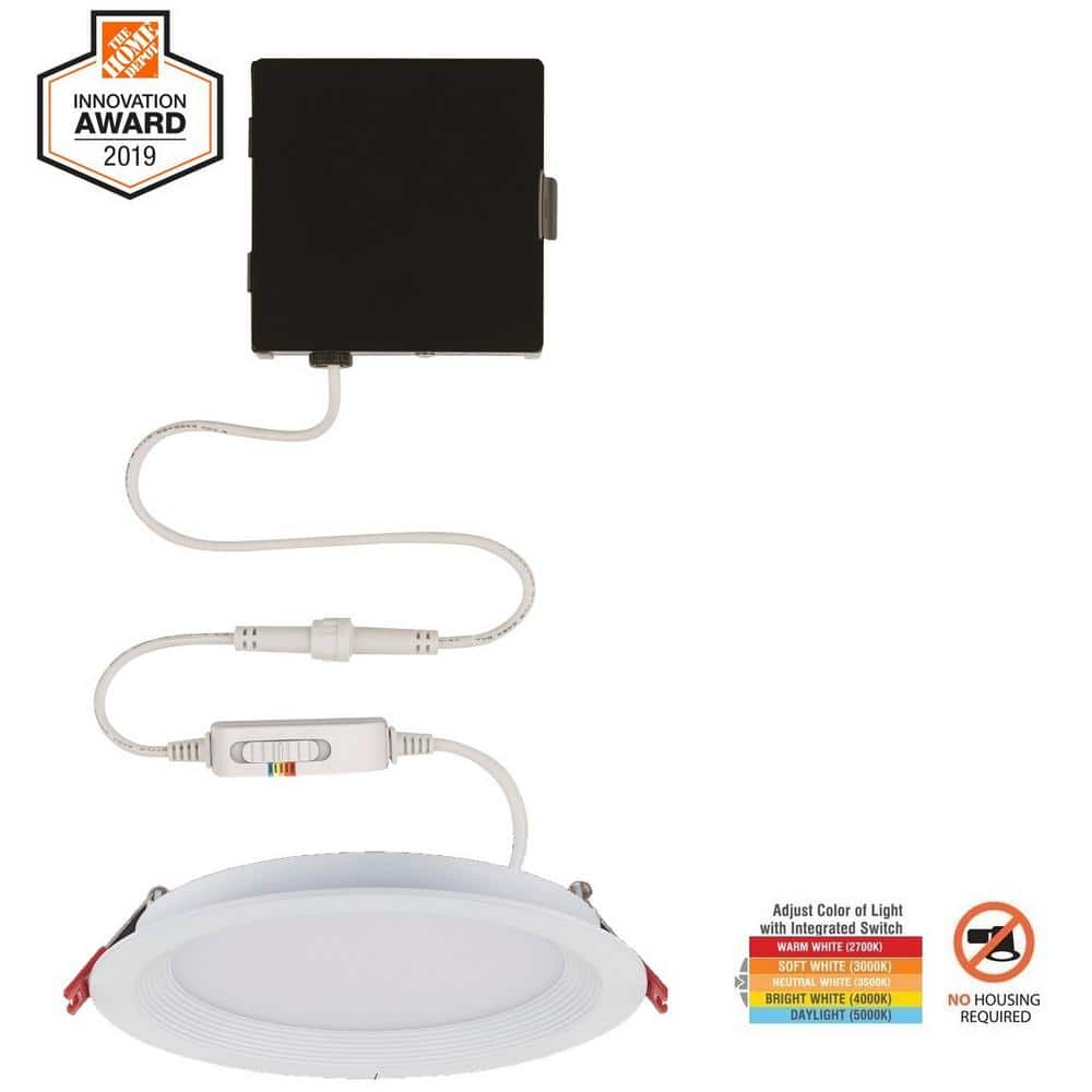 Slim Baffle Integrated LED 4 in Round Adj Color Temp Canless Recessed Light for Kitchen Bath Living rooms, White